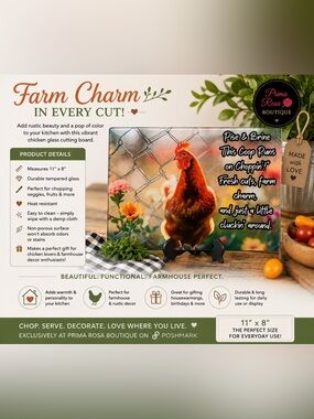 Farm Charm Chicken Glass Cutting Board